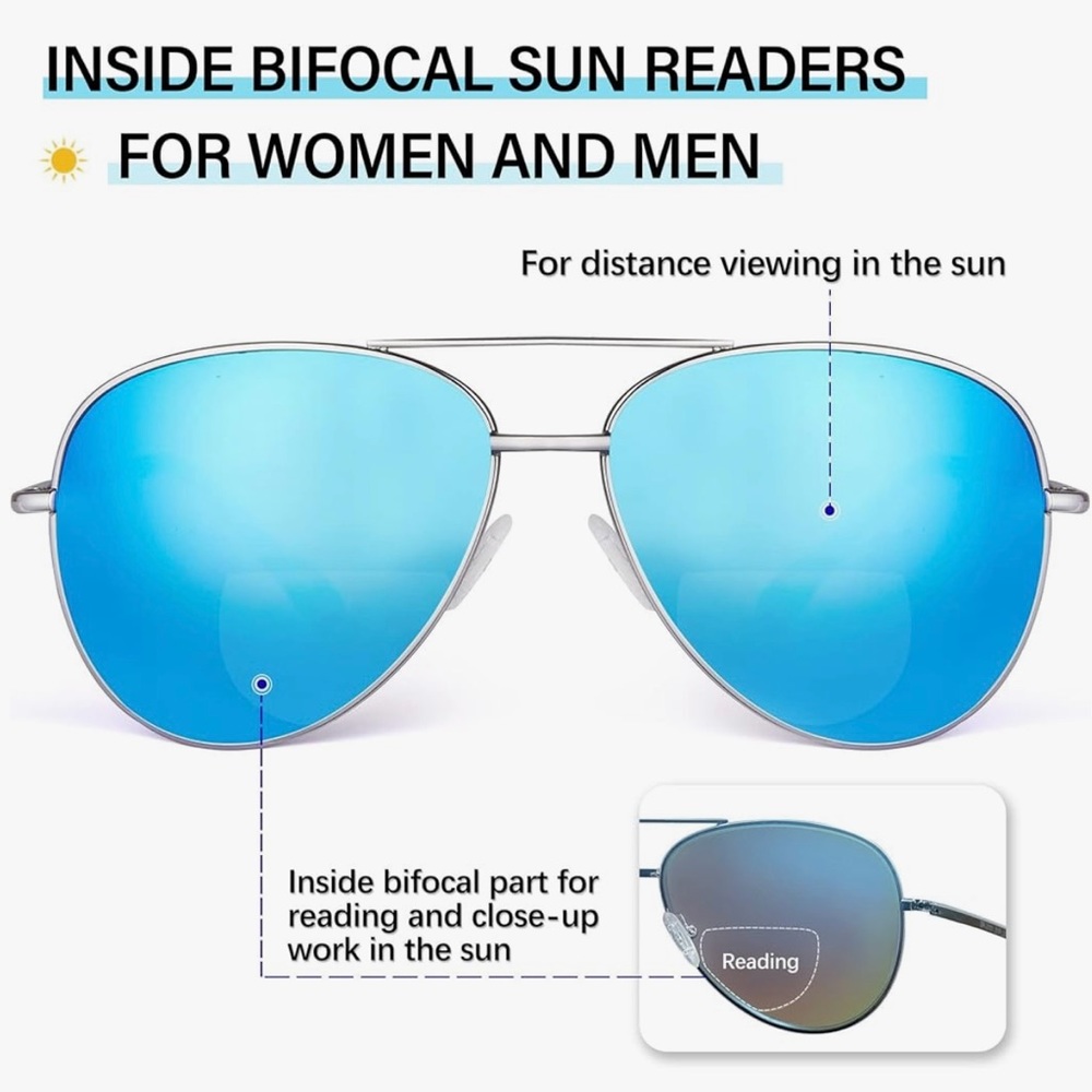Sunglasses, Aviators with inside Reader Bi-focal, NEW